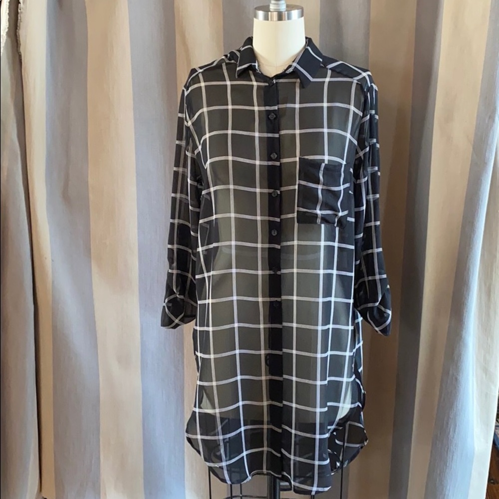 Lush window pane sheer black plaid top